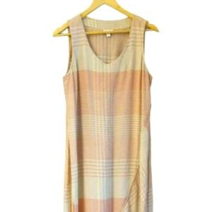 Jill J.Jill Women's Medium Pink Beige Plaid Dress Midi Maxi Lagenlook 55% Linen